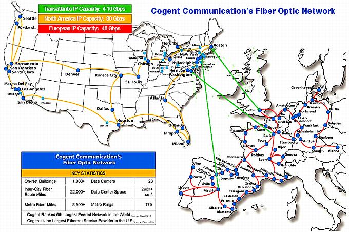 Das globale Glasfasernetz der Cogent Communications Inc. im Mai 2006